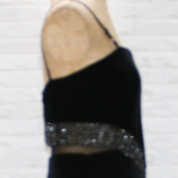 PATRA Dress Velvet Beaded Fringe Mesh Insert Cocktail Party Formal Prom Black 4P - Picture 5 of 14